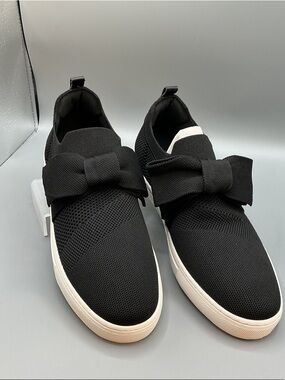 Bandolino Bryce Black Knit Slip-On Sneakers with Bow, NEW, size 12